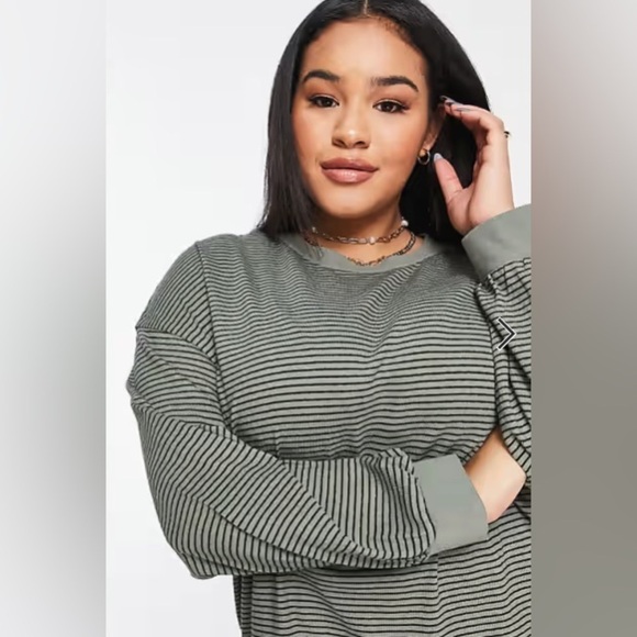 ASOS DESIGN Women's Curve UK 24 Striped Long Sleeve Oversized Top - Picture 3 of 9